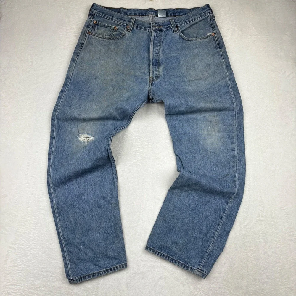 Levis 501 Mens 38x30 Medium Wash Faded Y2K distressed Loose fit CB4-29